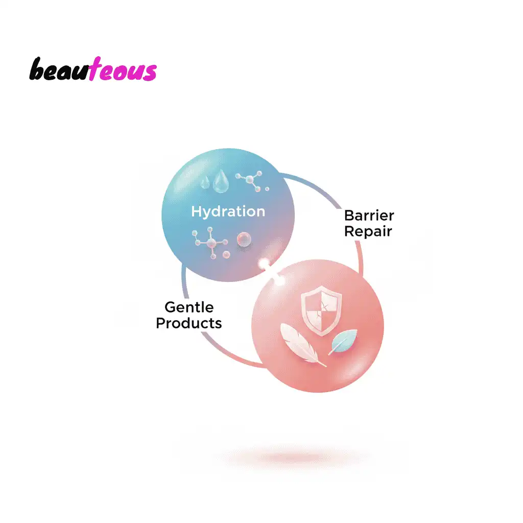SkinCare for Dry Sensitive Skin showing three essential components hydration barrier repair and gentle products